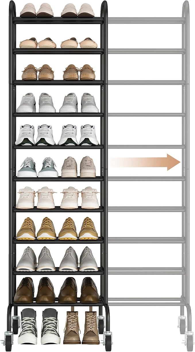 STORAGE MANIAC 10-Tier Expandable Shoe Rack, 44 Pairs Tall Vertical Shoe Rack by STORAGEMANIAC