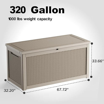 320 Gallon Outdoor Deck Box, Storage Lockable Waterproof Patio Furniture - Image 2