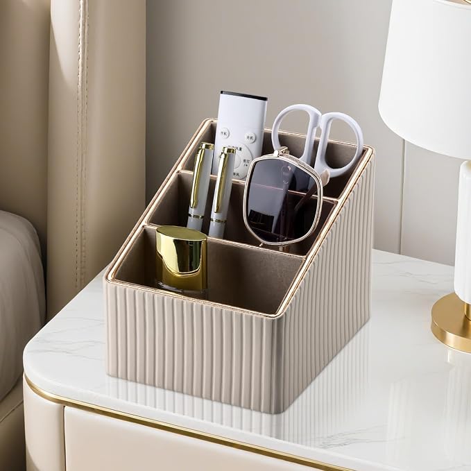 KINGFOM 3 Slot PU Leather Remote Controller Holder, Home Sundries Storage Box - Image 5