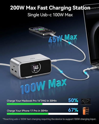 MOKiN Desktop Charging Station, 200W 6-Port Retractable USB C Charging Station - Image 3