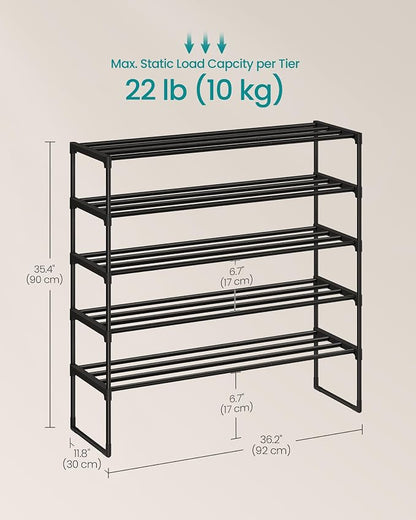 SONGMICS Shoe Rack, 5-Tier Shoe Organizer, Metal Storage Shelf, Upright or - Image 3