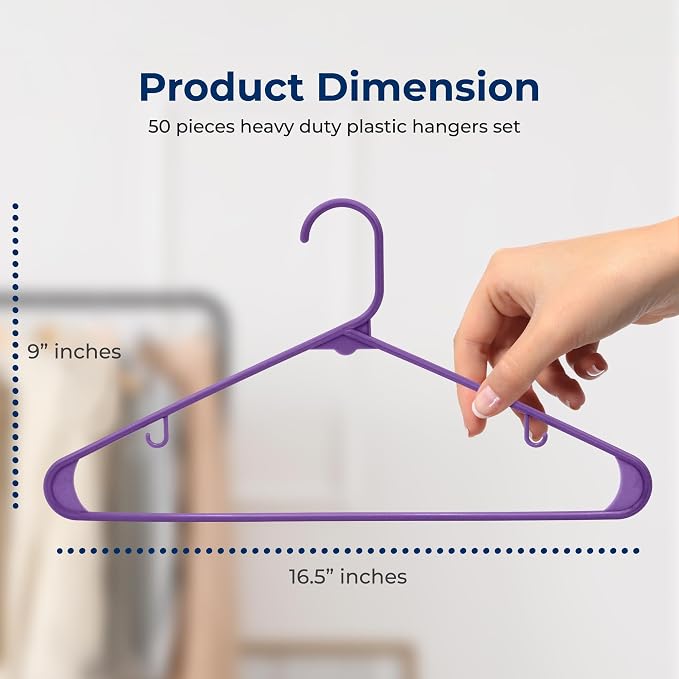 SereneLife 50 Pack Plastic Hangers, Space-Saving Closet Organizers, Durable and - Image 2