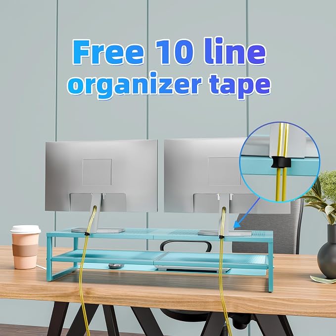 Simple Trending 2 Tier Metal Dual Monitor Stand Riser, Computer Office Desktop - Image 5