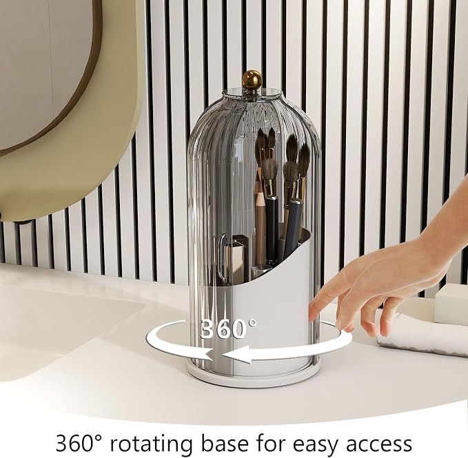 Makeup Brush Holder with Dustproof Cover 360 Rotating Makeup Brush Organizer - Image 4