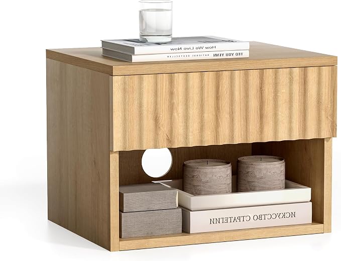 Floating Nightstand with Drawer and Open Shelf, Small Wall Mounted Bedside End - Image 9