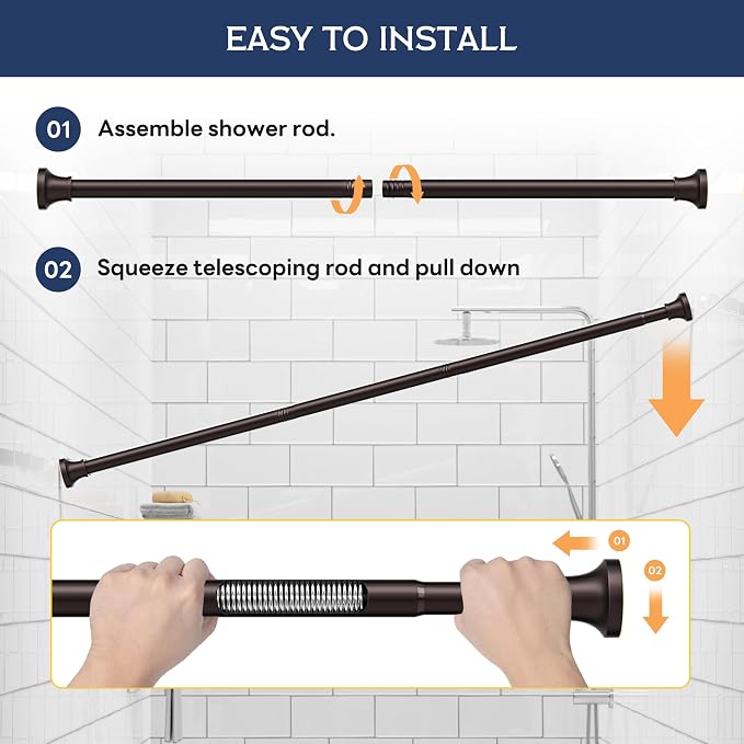 Adjustable Shower Curtain Rod 31-104 Inch, Never Rust Stainless Steel Brown - Image 6