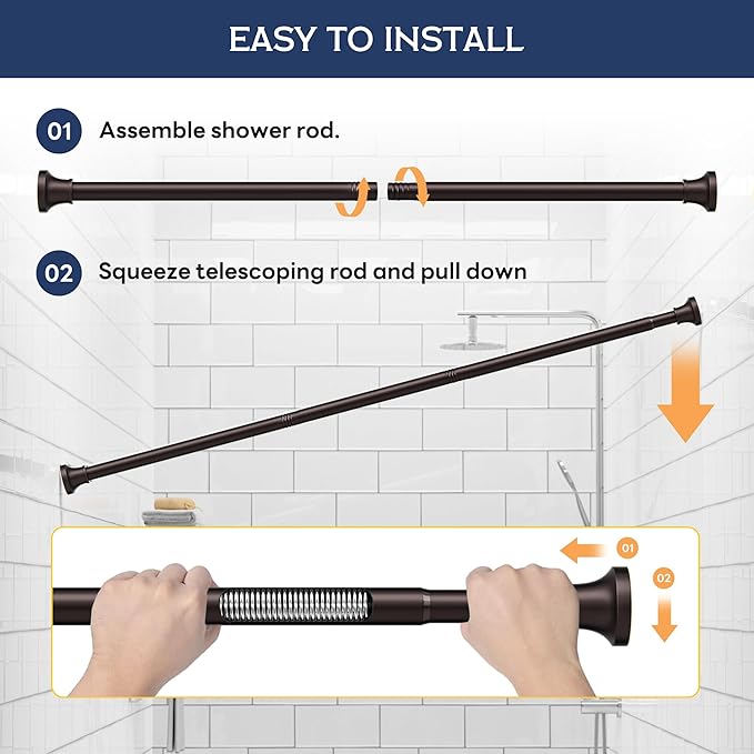 Adjustable Shower Curtain Rod 31-80 Inch, Never Rust Stainless Steel Brown - Image 6