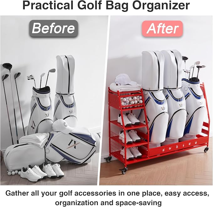 Lauren&Harold Golf Bag Organizer Garage Storage, Golf Storage Rack Stand Fits 2 - Image 7
