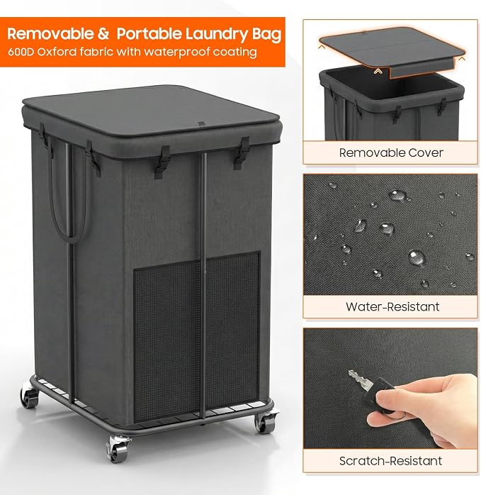 160L Laundry Hamper with Lid, Rolling Laundry Basket with Wheels, Large & Tall - Image 3