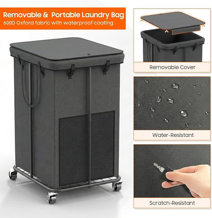160L Laundry Hamper with Lid, Rolling Laundry Basket with Wheels, Large & Tall - Image 3