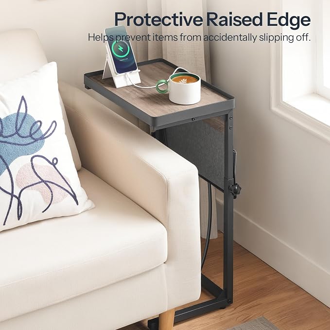 HOOBRO C-Shaped End Table with Charging Station, 29.5” Adjustable Height Side - Image 5