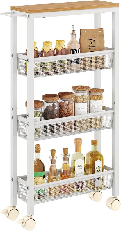Hoctieon Slim Rolling Storage Cart, 4-Tier Narrow Kitchen Storage Cart by Hoctieon