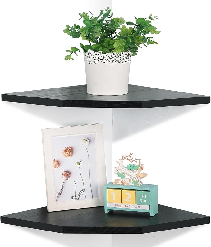 Joiishom Wood Corner Wall Shelves Set of 2, Solid Wood Corner Floating Shelves - Image 5