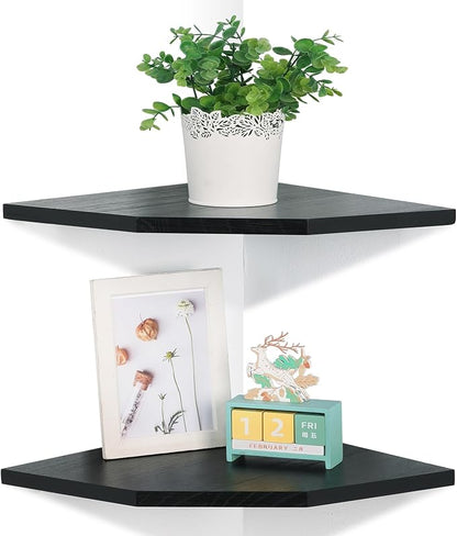 Joiishom Wood Corner Wall Shelves Set of 2, Solid Wood Corner Floating Shelves - Image 5