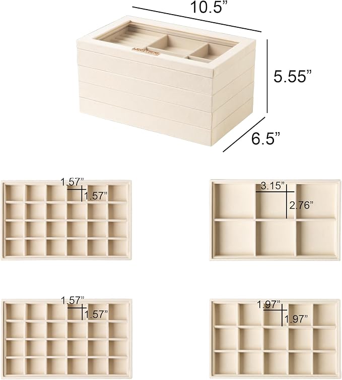 Frebeauty Stackable Jewelry Trays, Removable Glass Lid, Drawer Inserts - Image 3