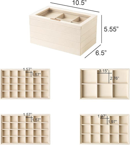 Frebeauty Stackable Jewelry Trays, Removable Glass Lid, Drawer Inserts - Image 3