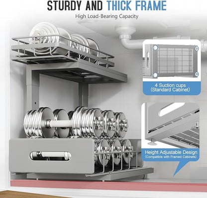 Under Sink Organizer Upgrade To Professional Rails, 2-Tier Dual Pull Out - Image 2