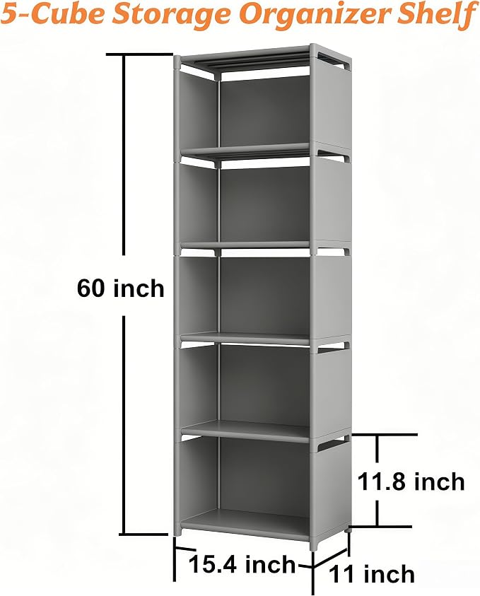 RIIPOO Book Shelf, 5-Cube Storage Organizer, Metal & Fabric Bookcase - Image 3
