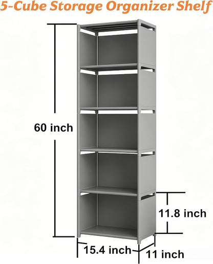 RIIPOO Book Shelf, 5-Cube Storage Organizer, Metal & Fabric Bookcase - Image 3