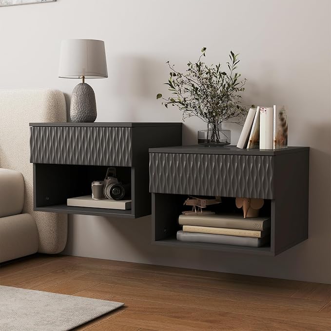 Vibe & Dine Floating Nightstand Set of 2, Wall Mounted Night Stand by VibeDine