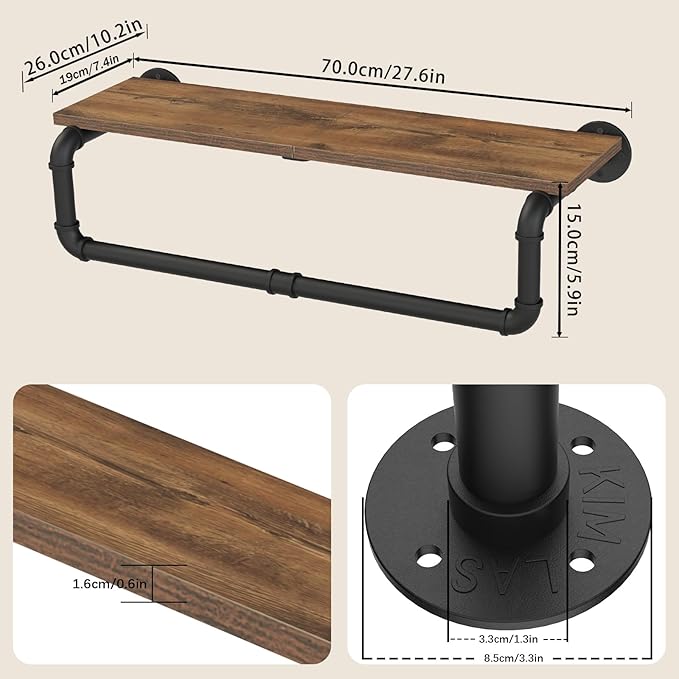 Industrial Pipe Clothes Rack, Heavy Duty Iron Wall Mounted Garment Rack - Image 3