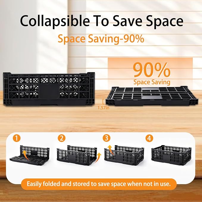 Collapsible Milk Crate, 52L Heavy-Duty Foldable Storage Crate, Grocery & Home - Image 4