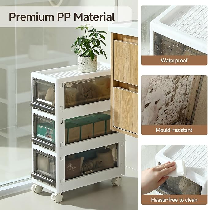 Plastic 3 Drawer Storage Organizer, Narrow Plastic Storage Drawers - Image 5