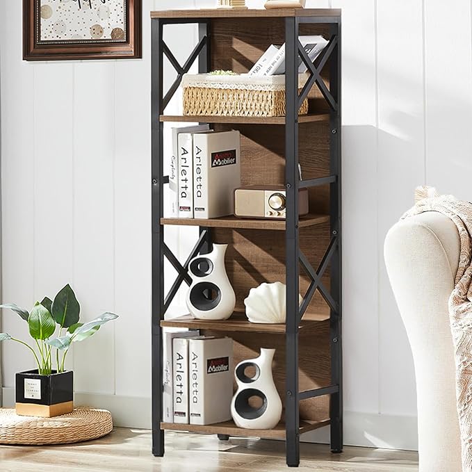 Small Bookshelf, 5 Tier Industrial Bookshelf by MNEETRUNG