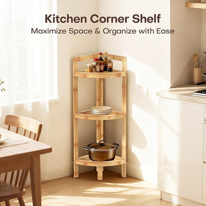 2026 New Bamboo Standing Shelf, 3 Tier Corner Shelf Stand, Free-Standing Shelf - Image 5