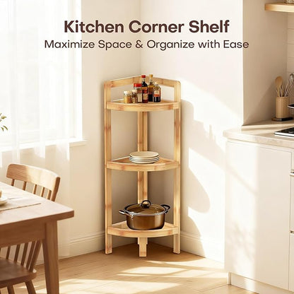 2026 New Bamboo Standing Shelf, 3 Tier Corner Shelf Stand, Free-Standing Shelf - Image 5