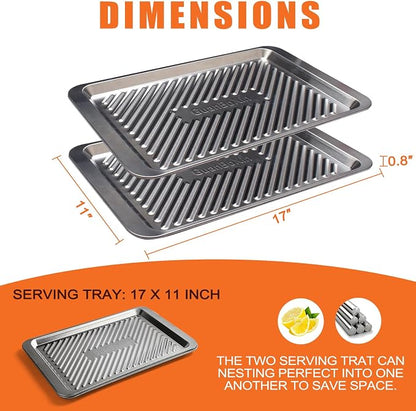 Grilling Prep and Serve Trays Set of 2 Stackable Stainless Steel BBQ Trays - Image 2