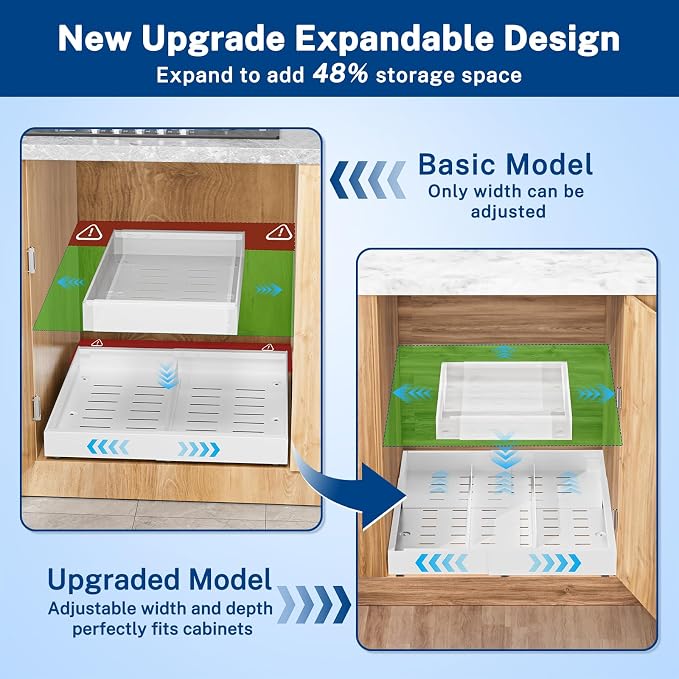 Insputer Pull Out Cabinet Organizer Expandable W & D, Slide Out Drawers - Image 2