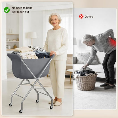 ELYKEN Laundry Cart with Wheels, 33”H Easy Rolling Laundry Hamper with - Image 8