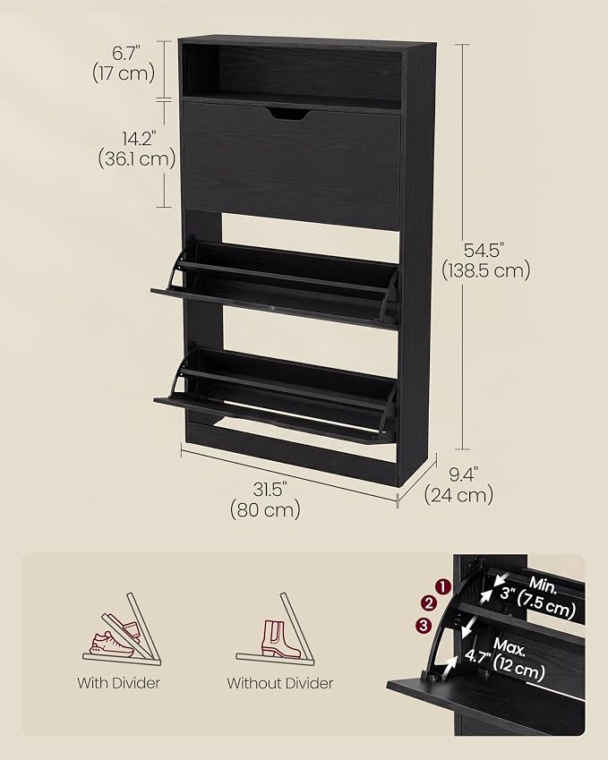 VASAGLE Custos Collection Shoe Organizer, Adjustable Dividers, Shoe Cabinet - Image 2