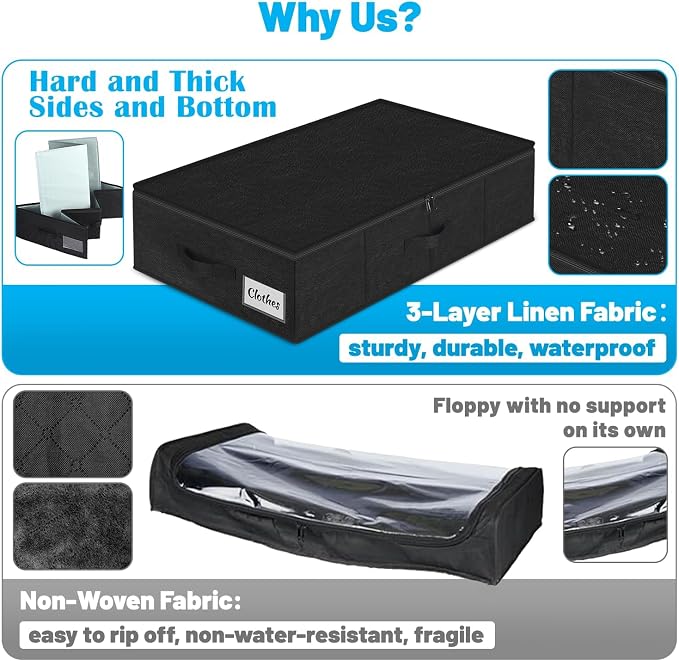 Under Bed Storage Container Bins 2 Pack, Low Profile Foldable Underbed Clothes - Image 3