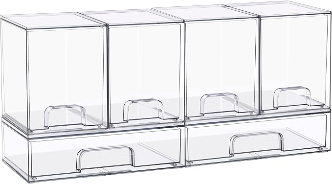 Sorbus Stackable Acrylic Storage Drawers – 4 Tall + 2 Wide – 6 Pack Clear - Image 7