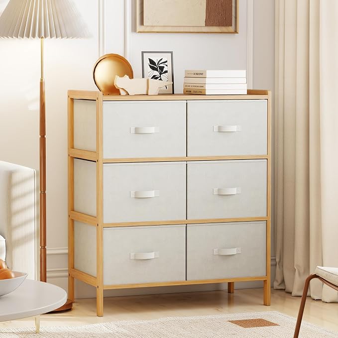 Giantex 6-Drawer Dresser for Bedroom, Bamboo Storage Tower - Image 2