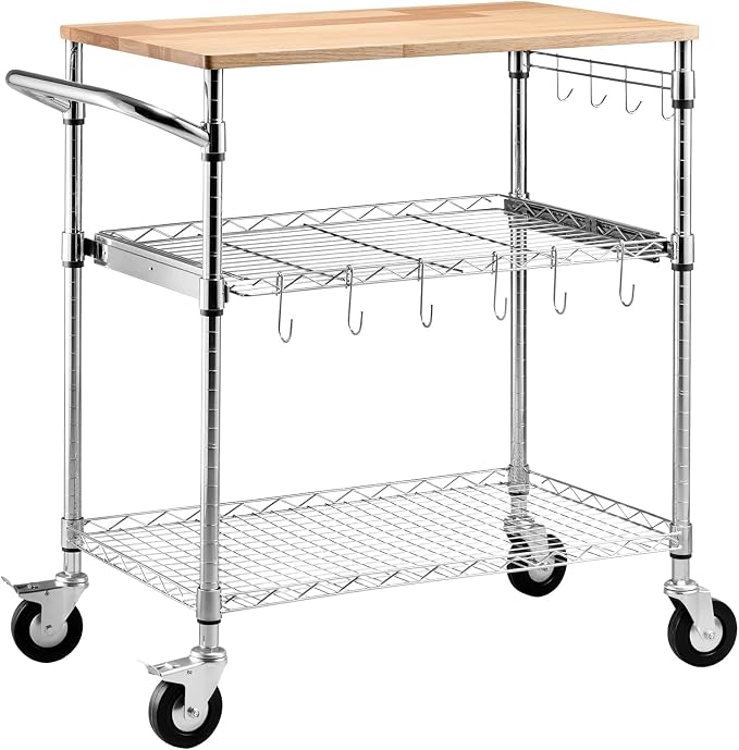 VEVOR Kitchen Utility Cart, 3 Tier Heavy Duty Adjustable Wire Storage Rack - Image 9