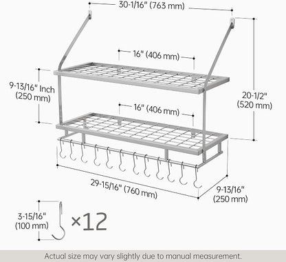 KES 30-Inch Silver Gray Pot Rack Wall Mounted, 2-Tier Hanging Pot and Pan - Image 5