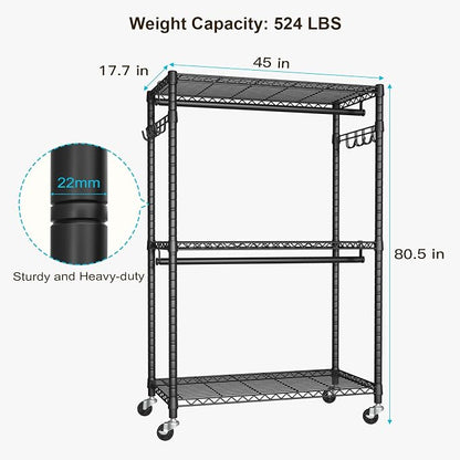 FUTASSI P1 Plus Rolling Clothes Rack, 22mm Diameter Heavy Duty Garment Rack - Image 6