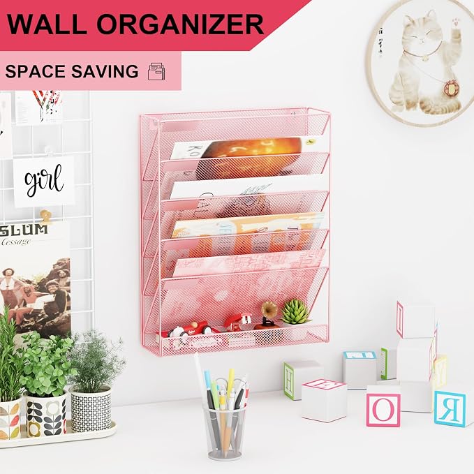 Wall File Organizer Holder Mesh Hanging Paper Document Holder, Vertical 6 - Image 2