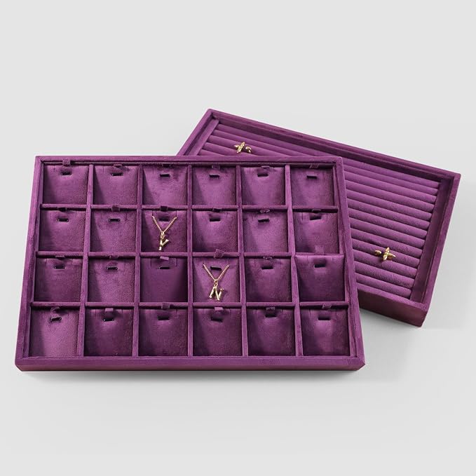 Velvet Necklace Display Tray, Stackable 24 Grid Insert Pendant Necklaces - Image 6