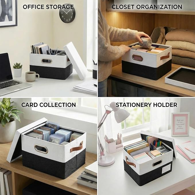 PRANDOM Storage Bins with Lids Linen Fabric Foldable Storage Boxes Organizer - Image 7
