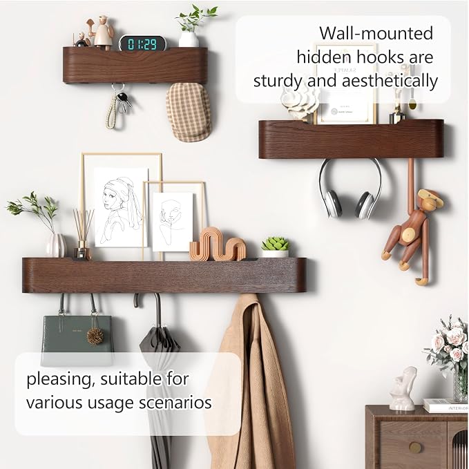 Coat Rack Wall Mount with Hidden Hooks Modern Key Holder Wood Entryway Hook - Image 7