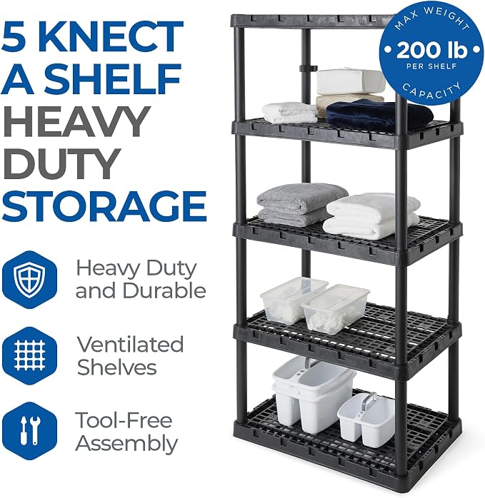Gracious Living 2 Pack XL Heavy-Duty Storage Shelves, Knect-A-Shelf 5-Shelf - Image 4