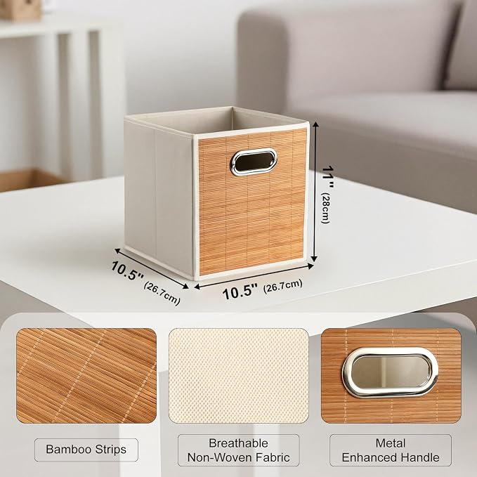 10.5x10.5in Bamboo Storage Cubes Storage Baskets, Wicker Cube Storage Bins - Image 2