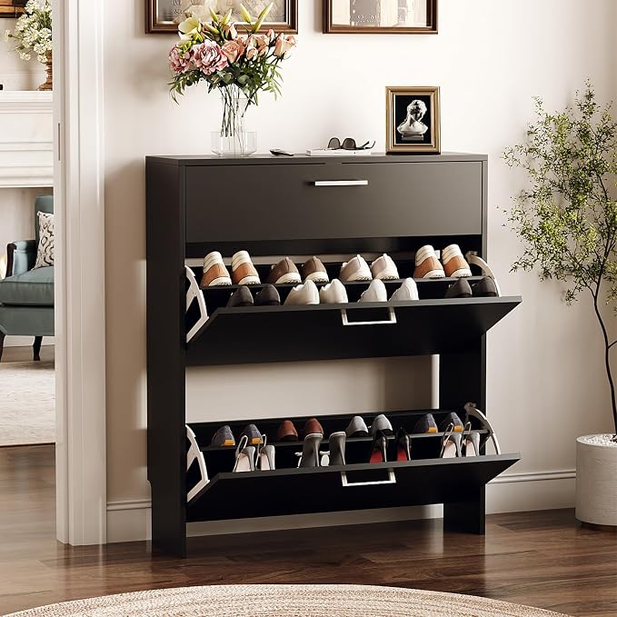 VINGLI Set of 2 Black Shoe Cabinet - Image 3