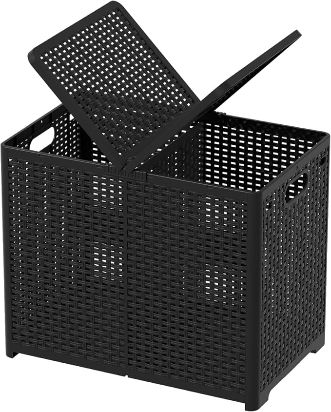Asking 80L Collapsible 2 Section Divided Clothe Hamper, Double Laundry Hamper by Asking