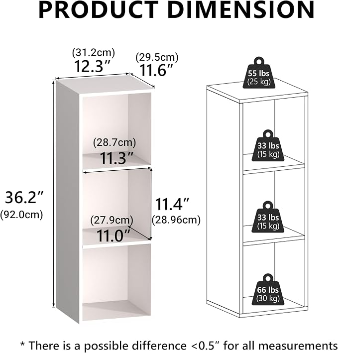 3 Cube Storage Organizer White, 3 Cube Shelf Freestanding Open Cubby, 3 Tier - Image 3