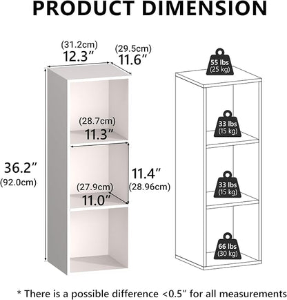 3 Cube Storage Organizer White, 3 Cube Shelf Freestanding Open Cubby, 3 Tier - Image 3